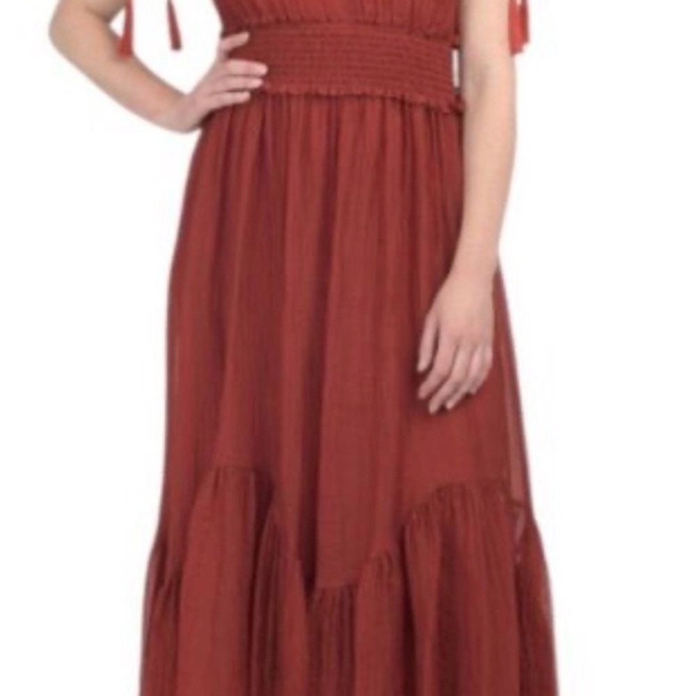 NWT Women's Taylor Smocked Empire Waist Midi Dress SIZE Small Auburn color - Picture 9 of 15